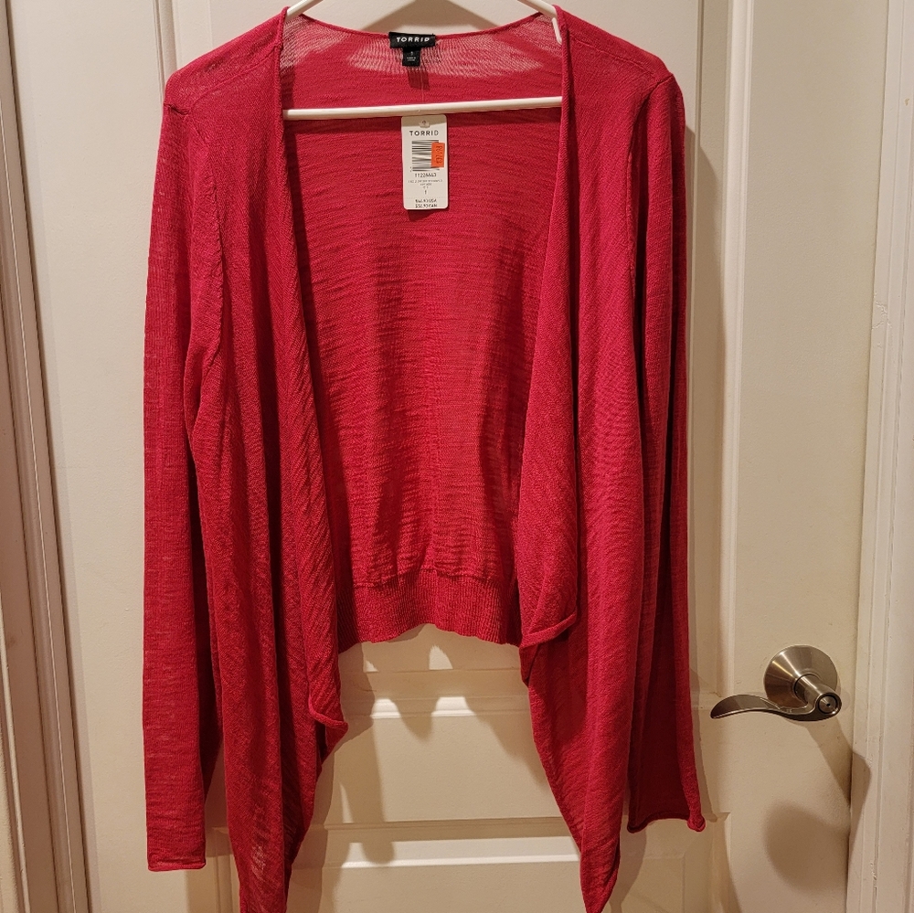 Torrid Red Slub Cardigan Drape Front Sweater Size 1